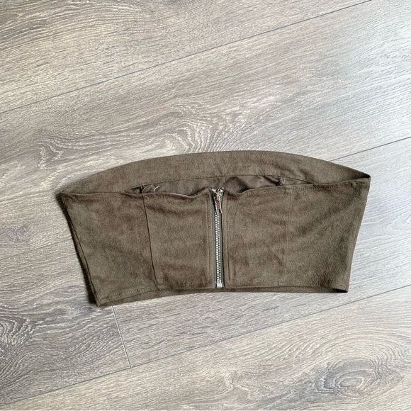 Fashion Nova Cheap Tricks Bandeau Tube Crop Top Olive Green Suede Size Medium - Picture 8 of 9